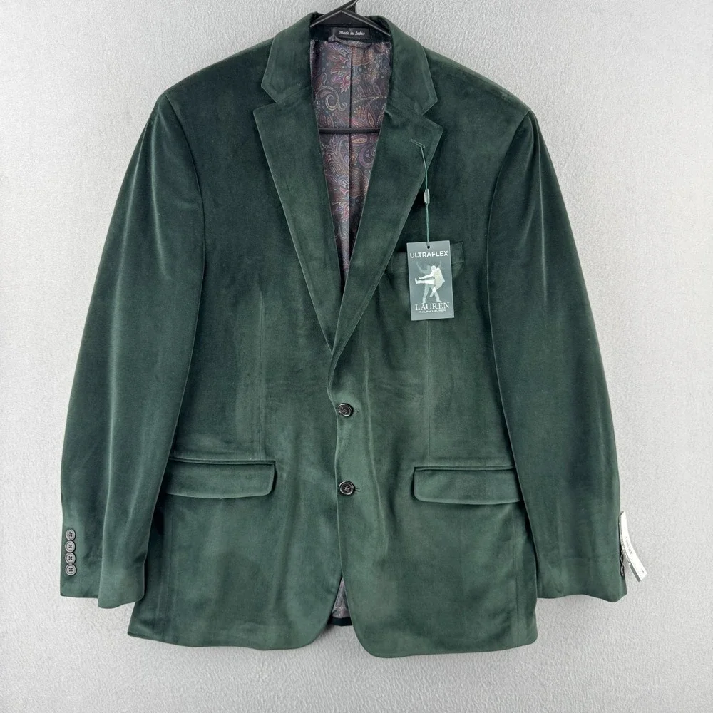 Lauren Ralph Lauren Sport Coat Blazer Mens‎ 42 Hunter Green Velvet Lexington NEW